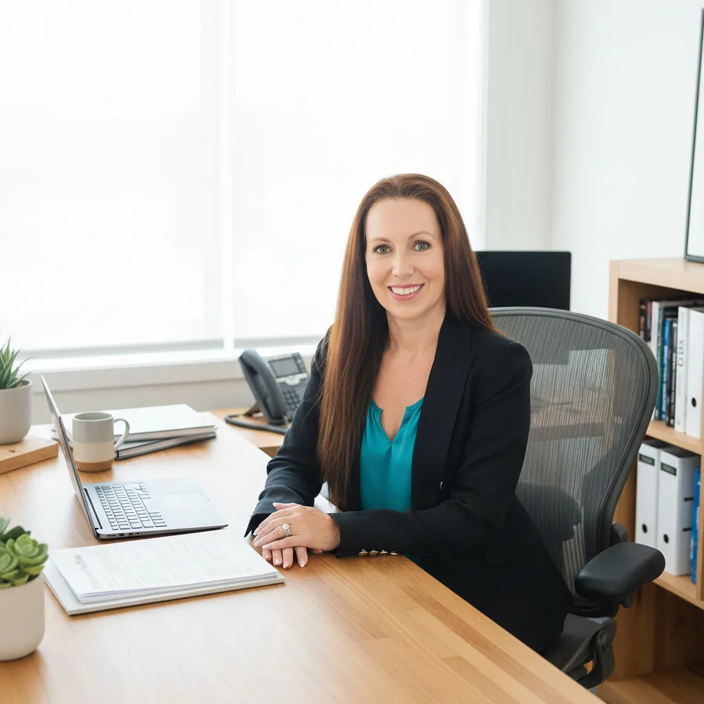 Lucy Oliva, Founder and Principal of Naples Lifestyle Management, seated in a professional office